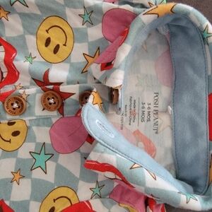 Posh Peanut Blue and Yellow Smiley Romper